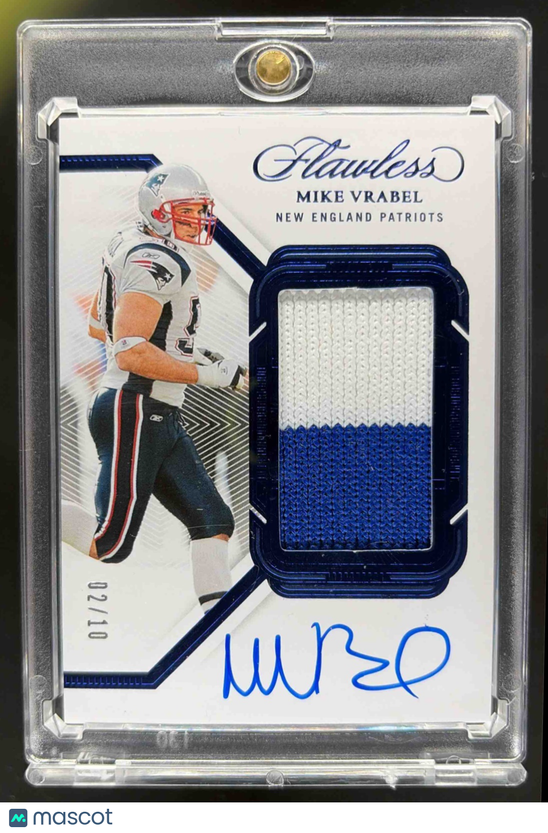 front-watermark-raw-V2_2bc0da30-f648-42b8-8eee-1b47d3c4c832 2023 Panini Flawless Mike Vrabel #PA-MVR Patch Auto Sapphire 1/10 MEM Patriots - Image 1