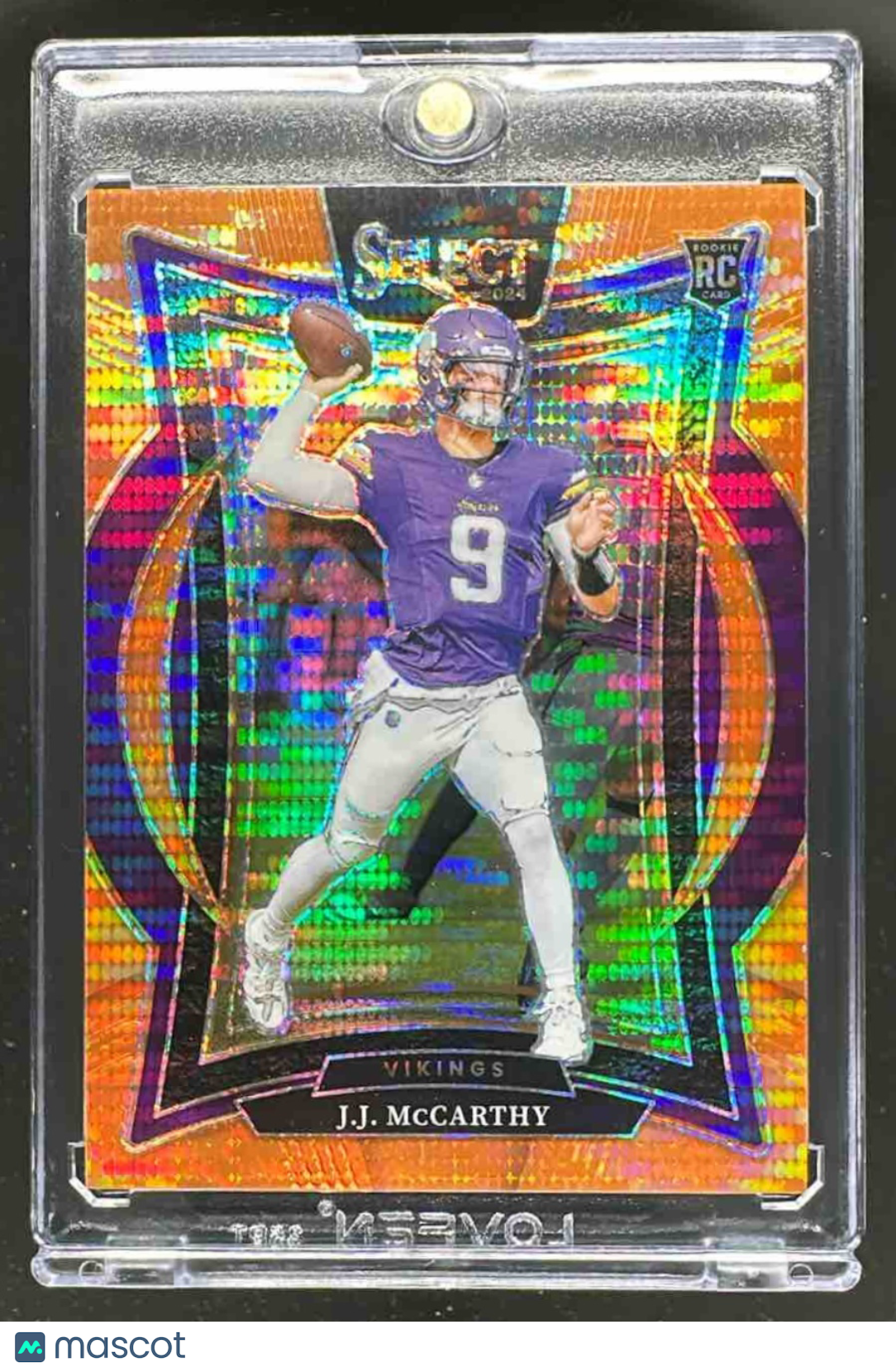 front-watermark-raw-V2_2cb0d3f1-66a7-4cd5-9589-51b1942a4bd9 2024 Panini Select JJ Mccarthy FOTL Pulsar Rookie /7 - Image 1