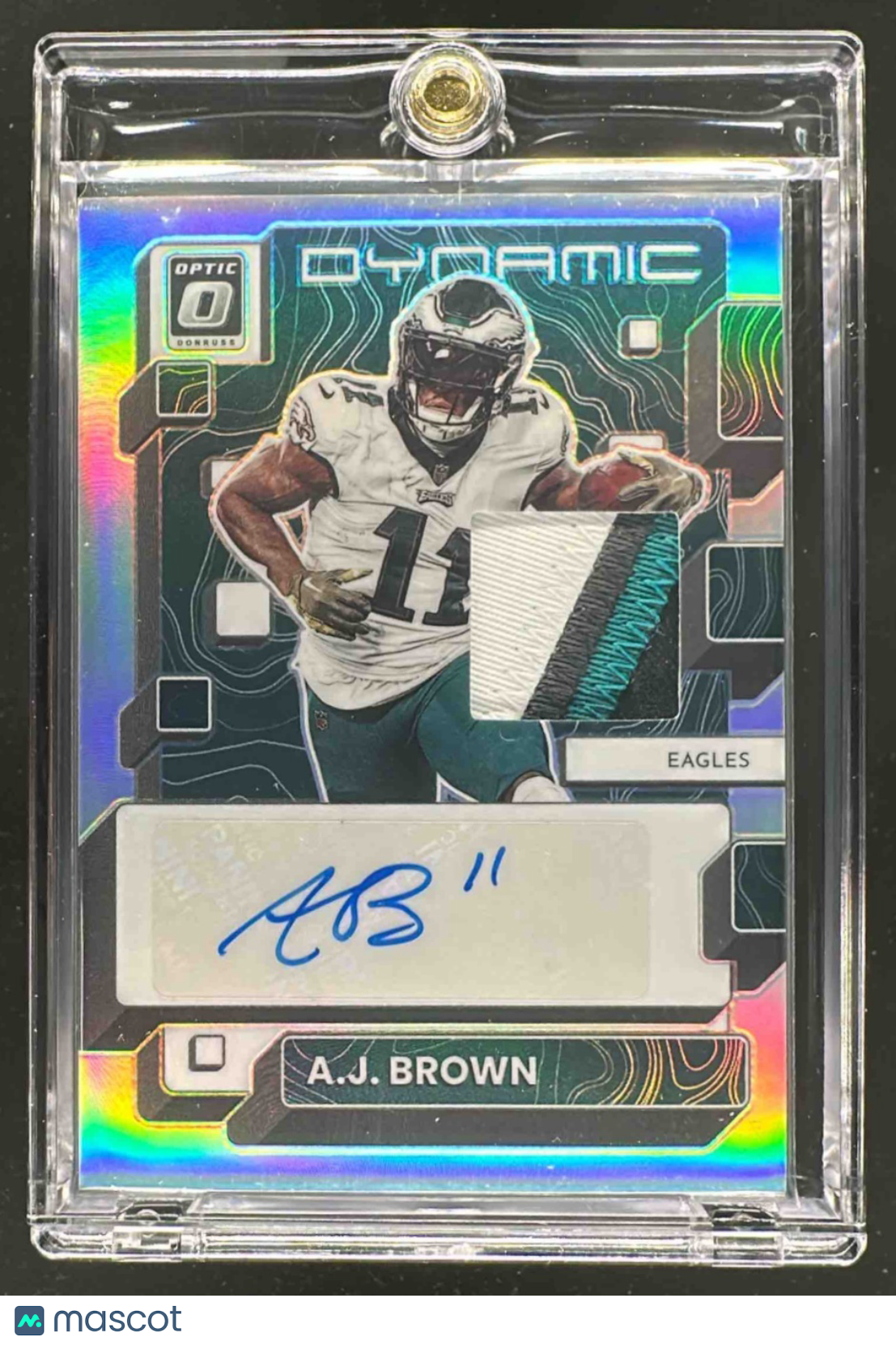 front-watermark-raw-V2_2d9e5cec-4845-4b86-aa80-fcf7fd02898a 2023 Panini Donruss Optic A.J. Brown #DP-AJB Dynamic Patch Auto 18/25 MEM Eagles - Image 1