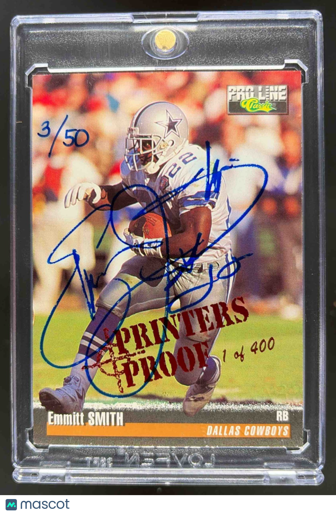 front-watermark-raw-V2_39834f3d-7b7a-4d1d-828d-371e27b705e9 1995 Pro Line Emmitt Smith Printers Proof Auto 3/50 - Image 1