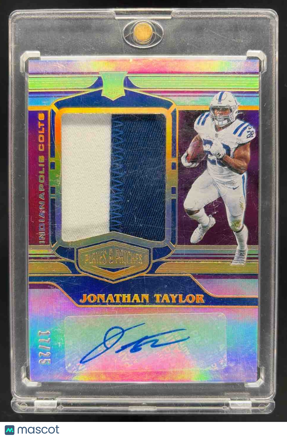 front-watermark-raw-V2_40d1cf18-919b-4eeb-9033-ab471a5a9266 2020 Panini Plates & Patches Jonathan Taylor #RPA-JT Rookie Patch Auto /99 MEM RC - Image 1