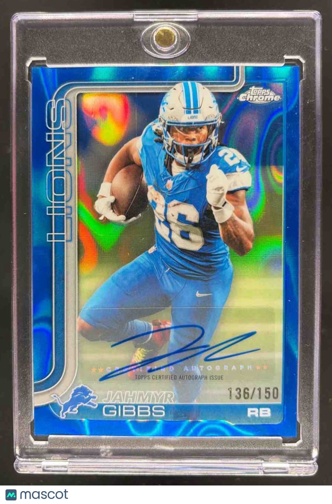 front-watermark-raw-V2_49c7e0ce-955b-4197-80dd-c2ac5f489cb5 2025 Topps Chrome Jahmyr Gibbs #BA-JG Auto Blue Refractor 136/150 - Image 1