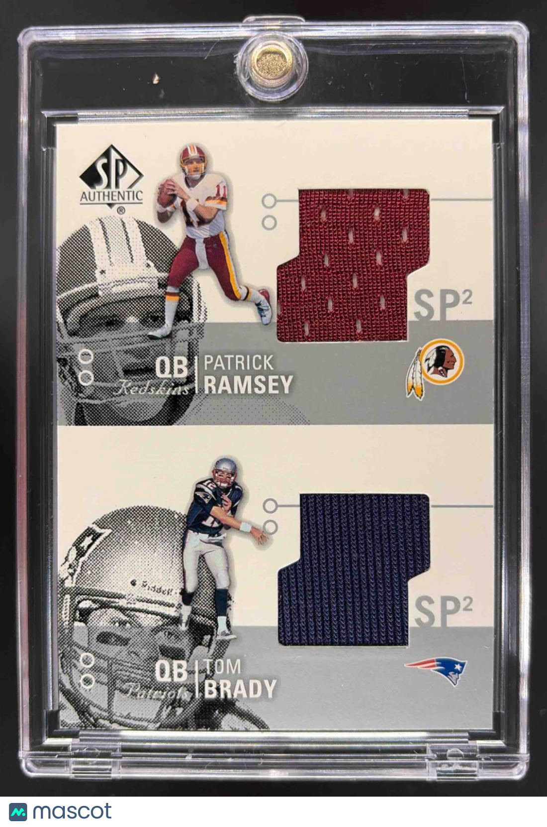 front-watermark-raw-V2_4fc307bd-edf4-485e-8a0c-63ce840faa1b 2002 SP Authentic Patrick Ramsey Tom Brady #AT2-RB Threads Double - Image 1