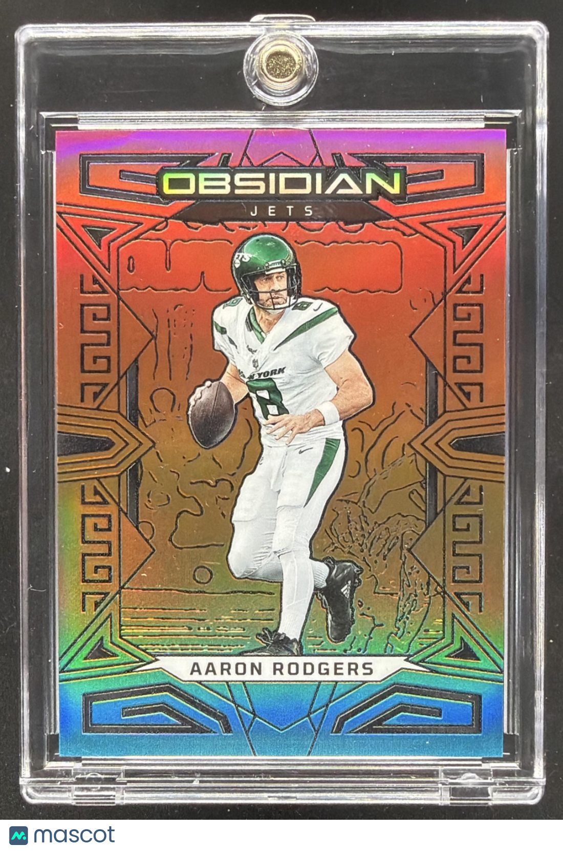 front-watermark-raw-V2_66a85dde-f7dd-4658-ba6e-62abb2cfa667 2023 Panini Obsidian Aaron Rodgers #75 Electric Etch Neon Flood FOTL 3/3 - Image 1
