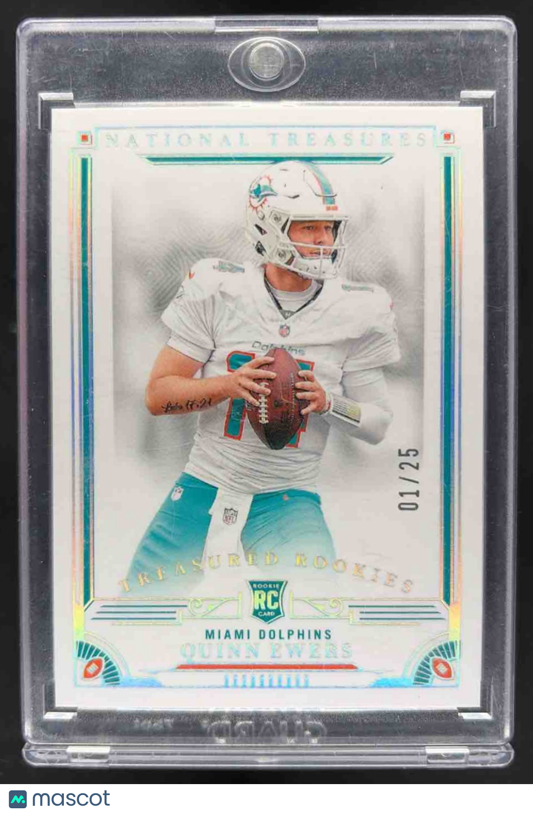 front-watermark-raw-V2_6f5f694f-de4a-4ecd-af0d-eb4cd410fc85 2025 Panini National Treasures Quinn Ewers #24 Treasured Rookies Holo Silver /25 RC - Image 1