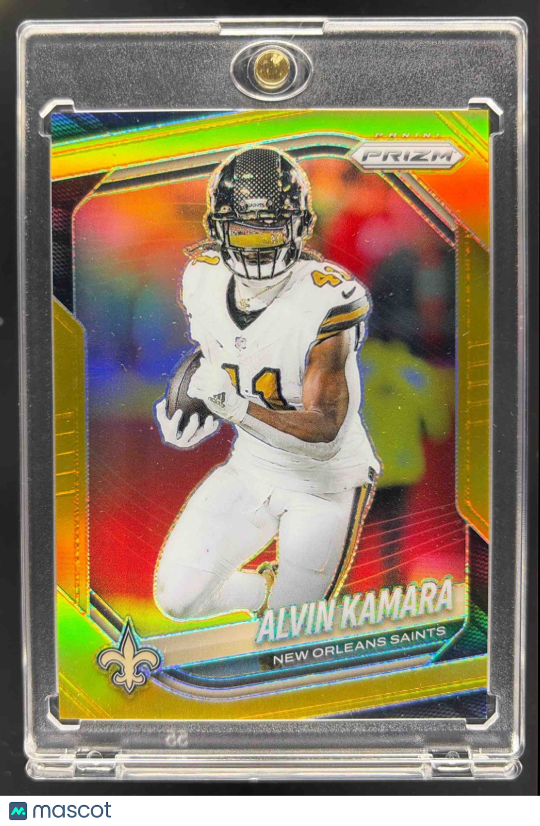 front-watermark-raw-V2_756712ff-c997-4d31-b251-5d477121a6b9 2025 Panini Prizm Alvin Kamara #190 Gold /10 Saints - Image 1
