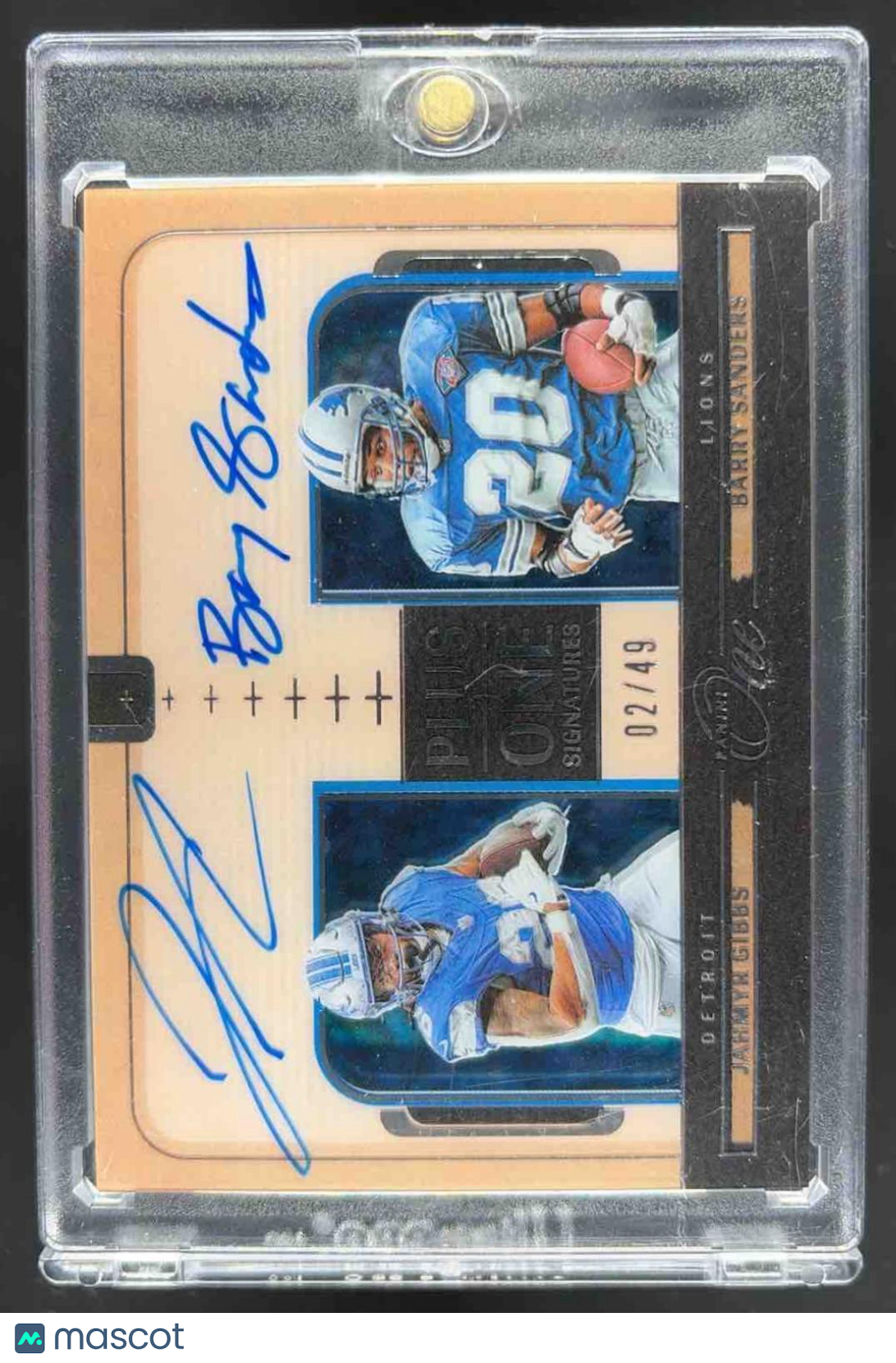 front-watermark-raw-V2_793dd884-9842-490c-a8d3-287ee1669103 2023 Panini One Jahmyr Gibbs #108 Bronze 2/49 Auto RC Day Lions - Image 1