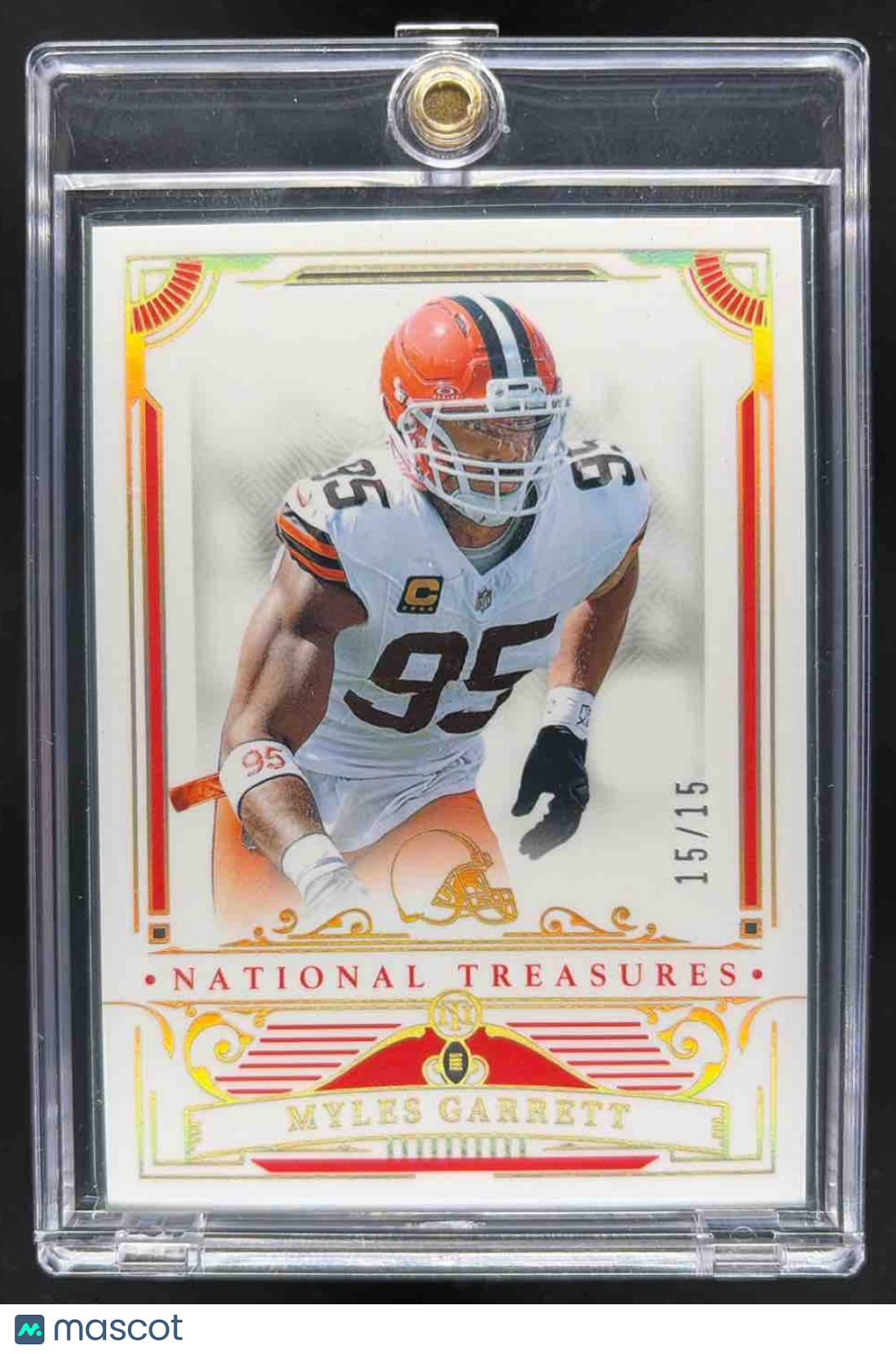 front-watermark-raw-V2_7c4f71b5-6848-4d7a-b3dd-8880ab802fbc 2025 Panini National Treasures Myles Garrett #22 Holo Silver 15/15 Browns - Image 1