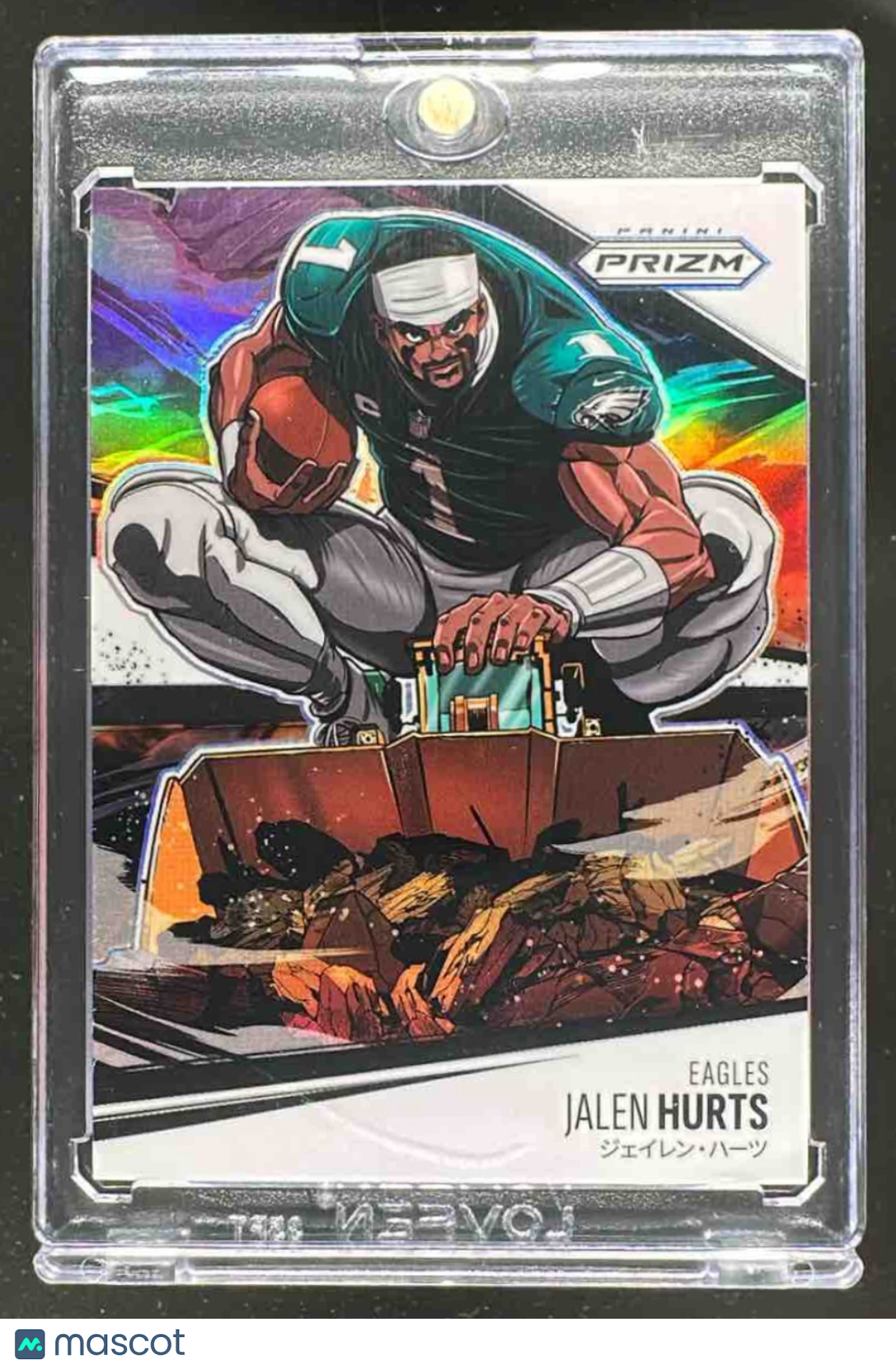 front-watermark-raw-V2_99b1f8dd-d51f-4e2d-8a92-6ccc02a1f681 2025 Panini Prizm Jalen Hurts #2 Manga Case Hit Vertical Eagles - Image 1