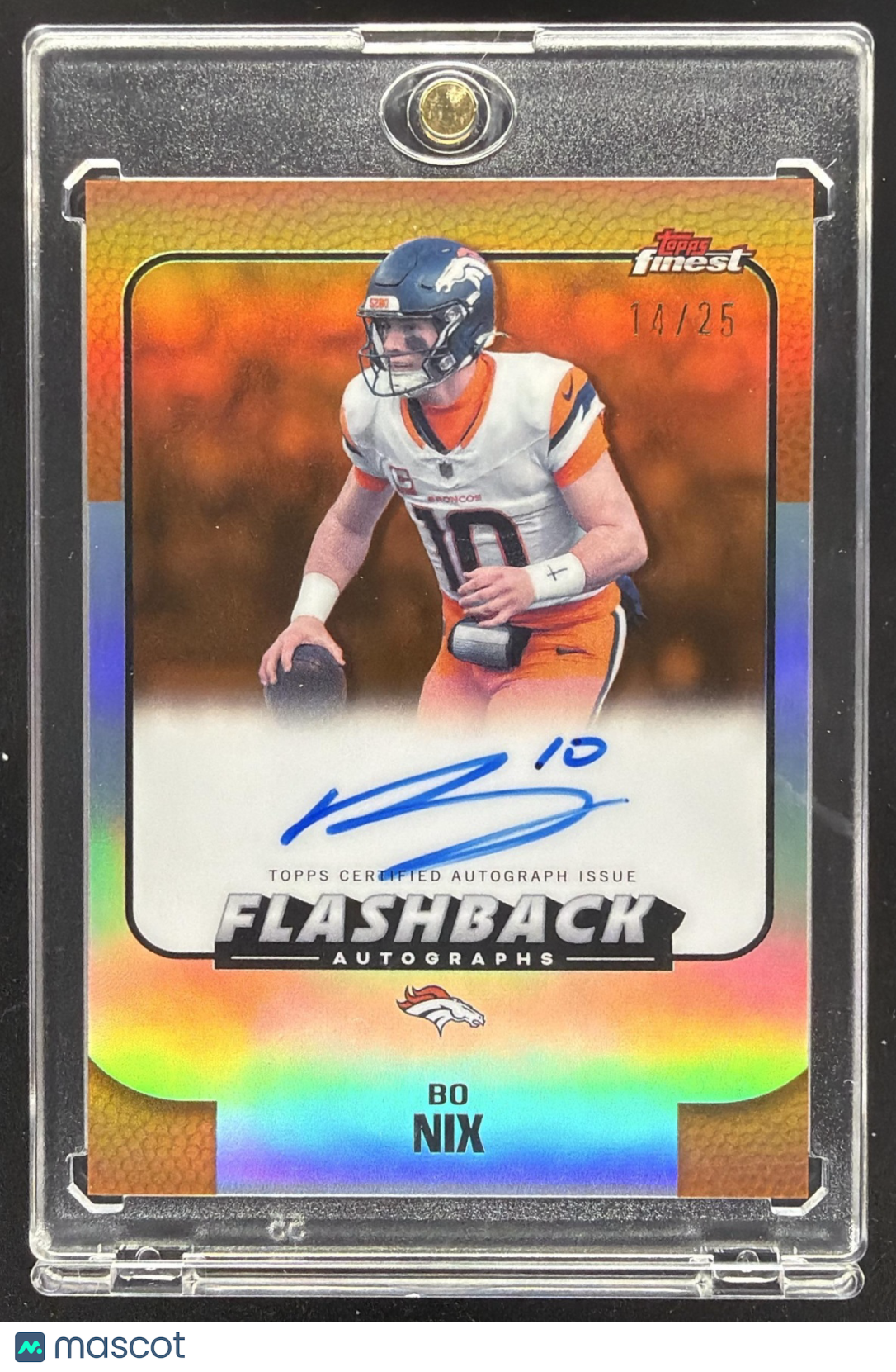 front-watermark-raw-V2_ad4071e4-0ea0-4ba1-a43e-edfc1f140958 2025 Topps Finest Bo Nix #FBA-BN Flashback Auto Orange Refractor 14/25 - Image 1