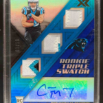 2017 Panini XR Christian McCaffrey #171 Rookie Triple Patch Auto /10 Blue