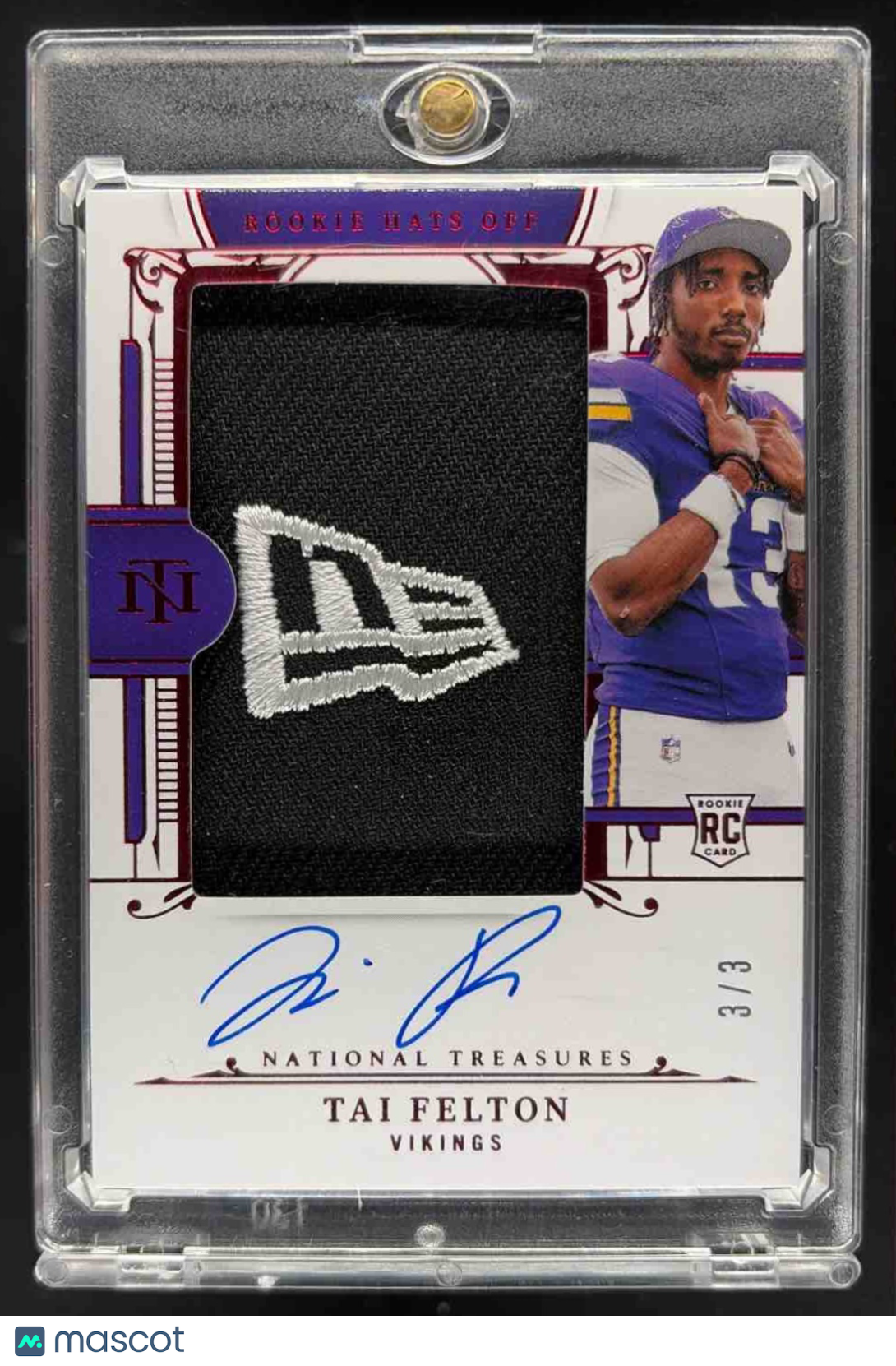 front-watermark-raw-V2_cb747544-0746-46ef-918c-2cc1a422ed9a 2025 Panini National Treasures Tai Felton #19 Rookie Hats Off Signatures New Era /3 RC Auto - Image 1