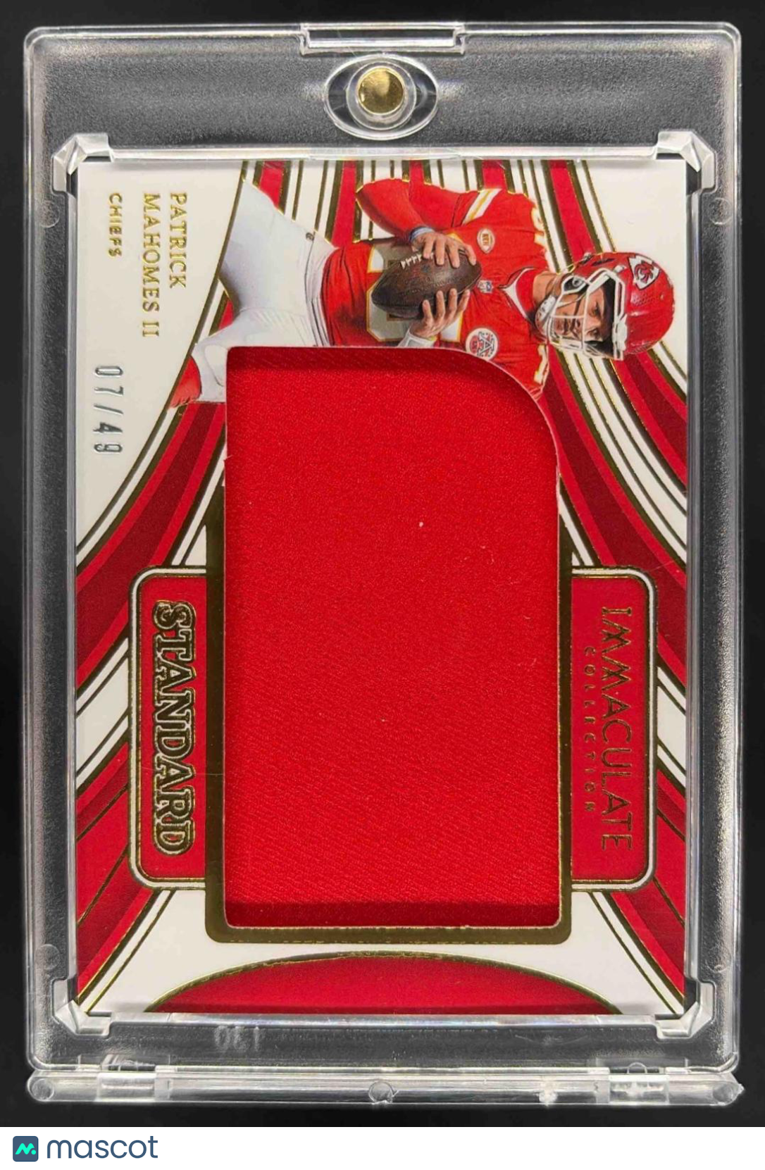 front-watermark-raw-V2_d290c29c-50a3-430a-8c3e-4332421a4910 2024 Panini Immaculate Patrick Mahomes II #SJ-PMS Standard Mem 7/49 - Image 1