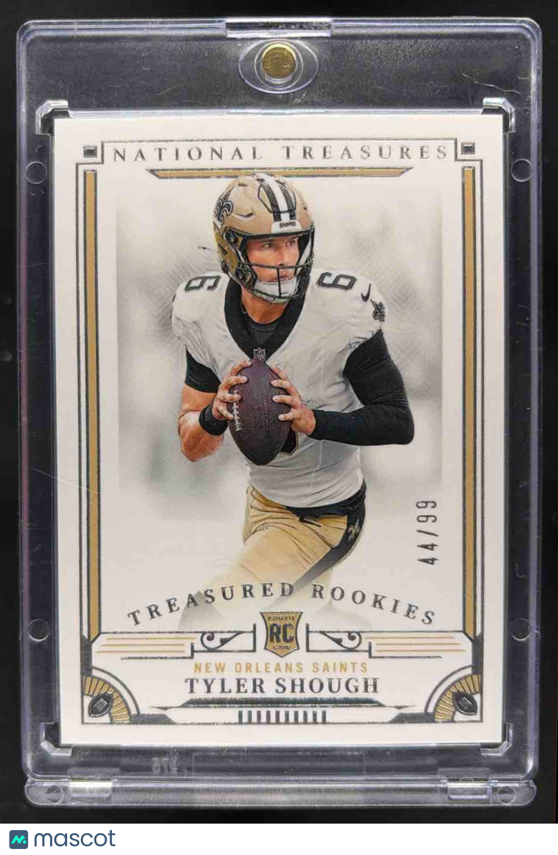 front-watermark-raw-V2_d52f5a21-2d65-4084-bc74-6fbadaa9ab75 2025 Panini National Treasures Tyler Shough #28 Treasured Rookies /99 RC - Image 1