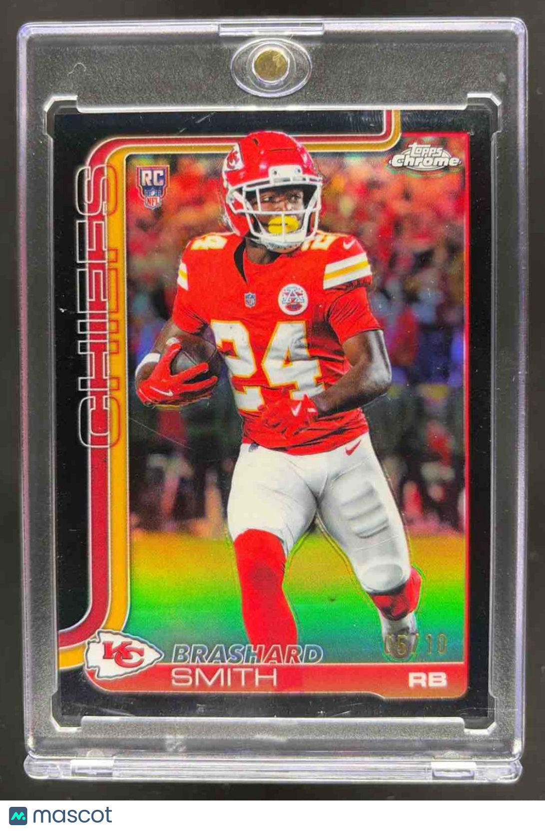 front-watermark-raw-V2_e6b920e5-b575-4f4e-a2c3-fff51fea04d3 2025 Topps Chrome Brashard Smith #311 Rookie Football Black Refractor /10 RC - Image 1