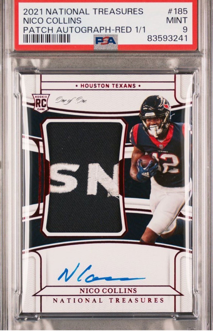 gYGH9qG5Xye1L5hbhk2k 2021 PANINI NATIONAL TREASURES FOOTBALL NICO COLLINS PATCH AUTOGRAPH-RED 1/1 #185 MINT 9 - Image 1