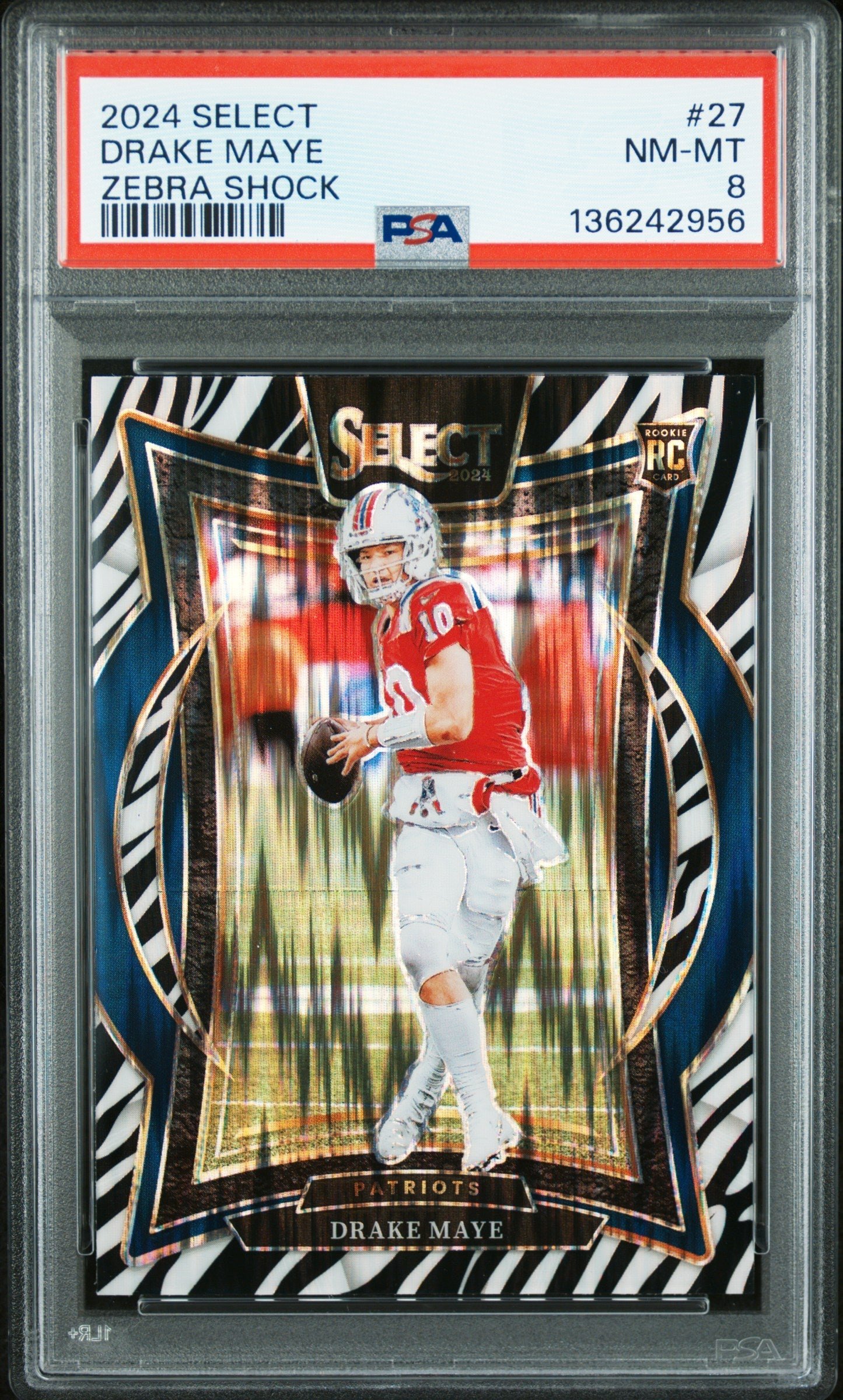 gvSwX9iJh0aCTF4et9nvzQ Drake Maye 2024 Panini Select Rookie #27 Zebra Shock PSA 8 Nm-Mint - Image 1
