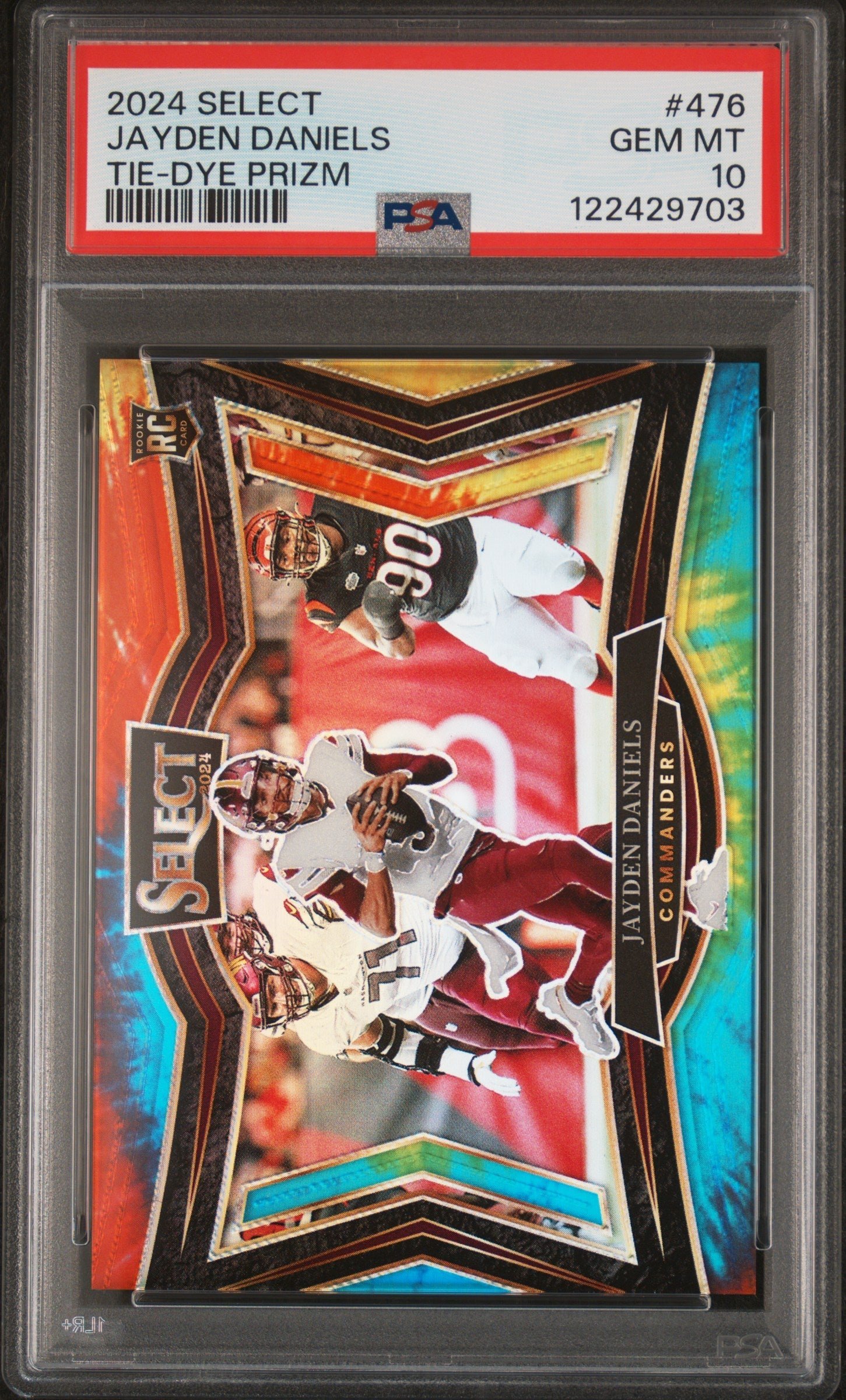 jGQLCC42c0CouSgdcgfgeg Jayden Daniels 2024 Panini Select Field Level #476 Tie-Dye PSA 10 Gem Mint - Image 1