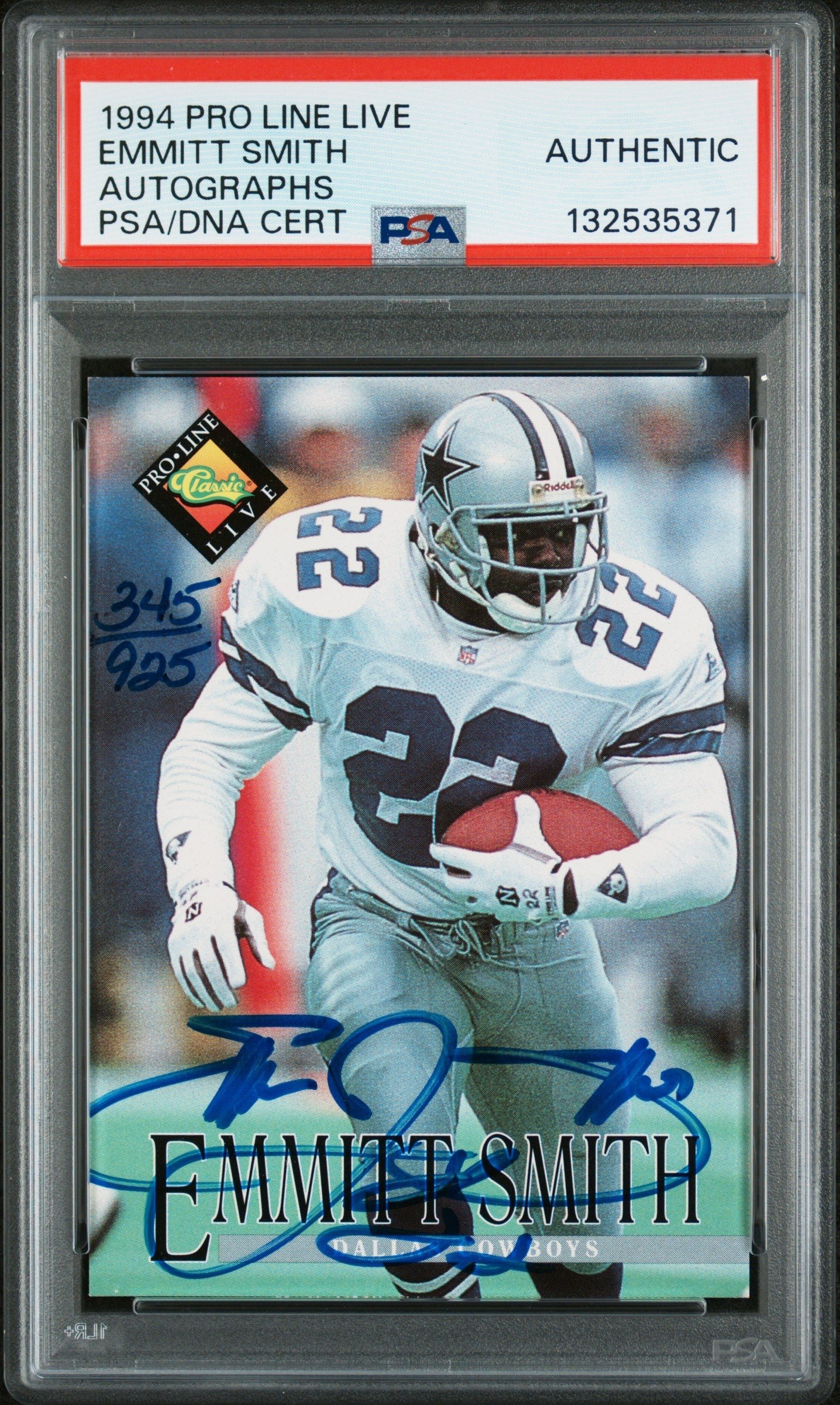 mPJdF0Xli0qmy_hhC4O13g Emmitt Smith 1994 Pro Line Live Autograph #345/925 PSA Authentic - Image 1