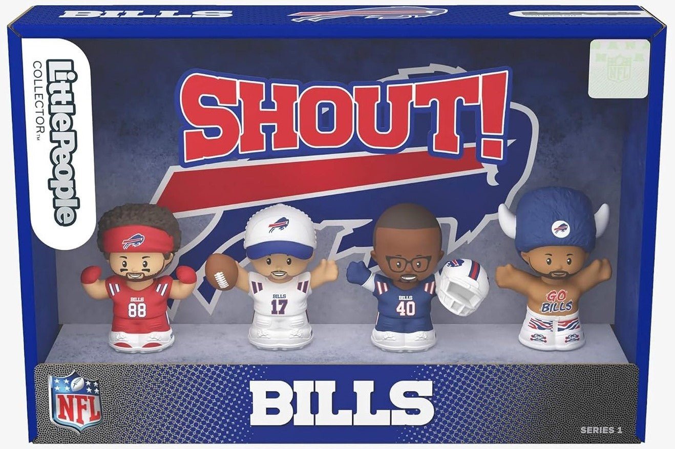 people_5b12758c-5a95-4bdb-a9e8-3fc290ffb585 Fisher Price Little People Collector Buffalo Bills NFL 4-Pack Figure Set Josh Allen, Von Miller, and Dawson Knox, along with one super fan - Image 1