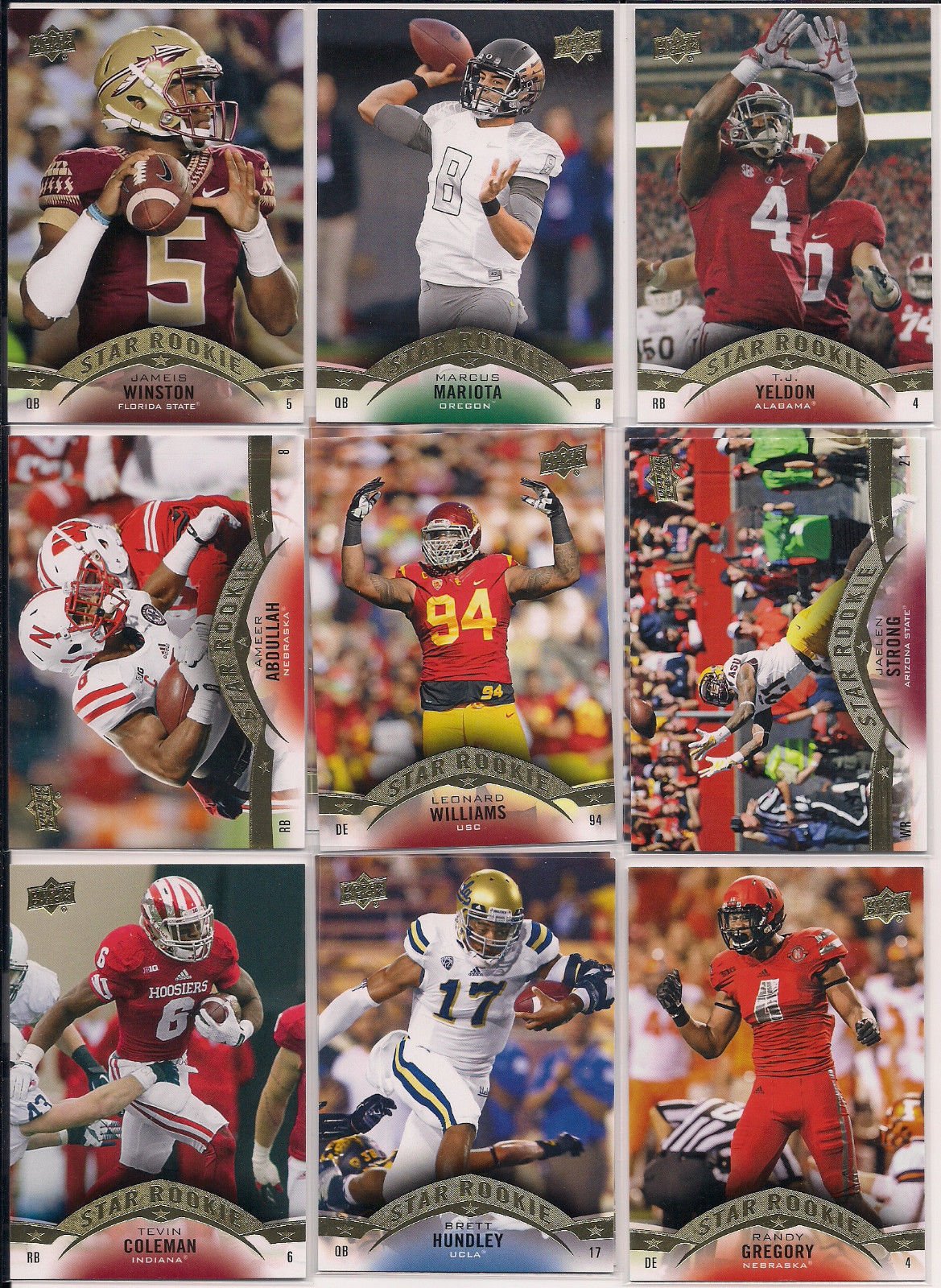 ud145_d065f682-5911-41ba-ad43-1d50611db206 2015 Upper Deck Football Series Full 145 Card Set with Rookies, Stars and Hall of Famers in College Uniforms including Jameis Winston, Marcus Mariota, Emmitt Smith plus - Image 1